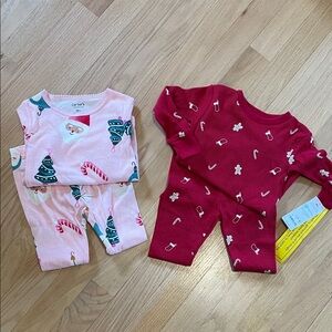 NWT 2 Carter's Pink & Red Holiday Two-Piece Kids Pajama Sets